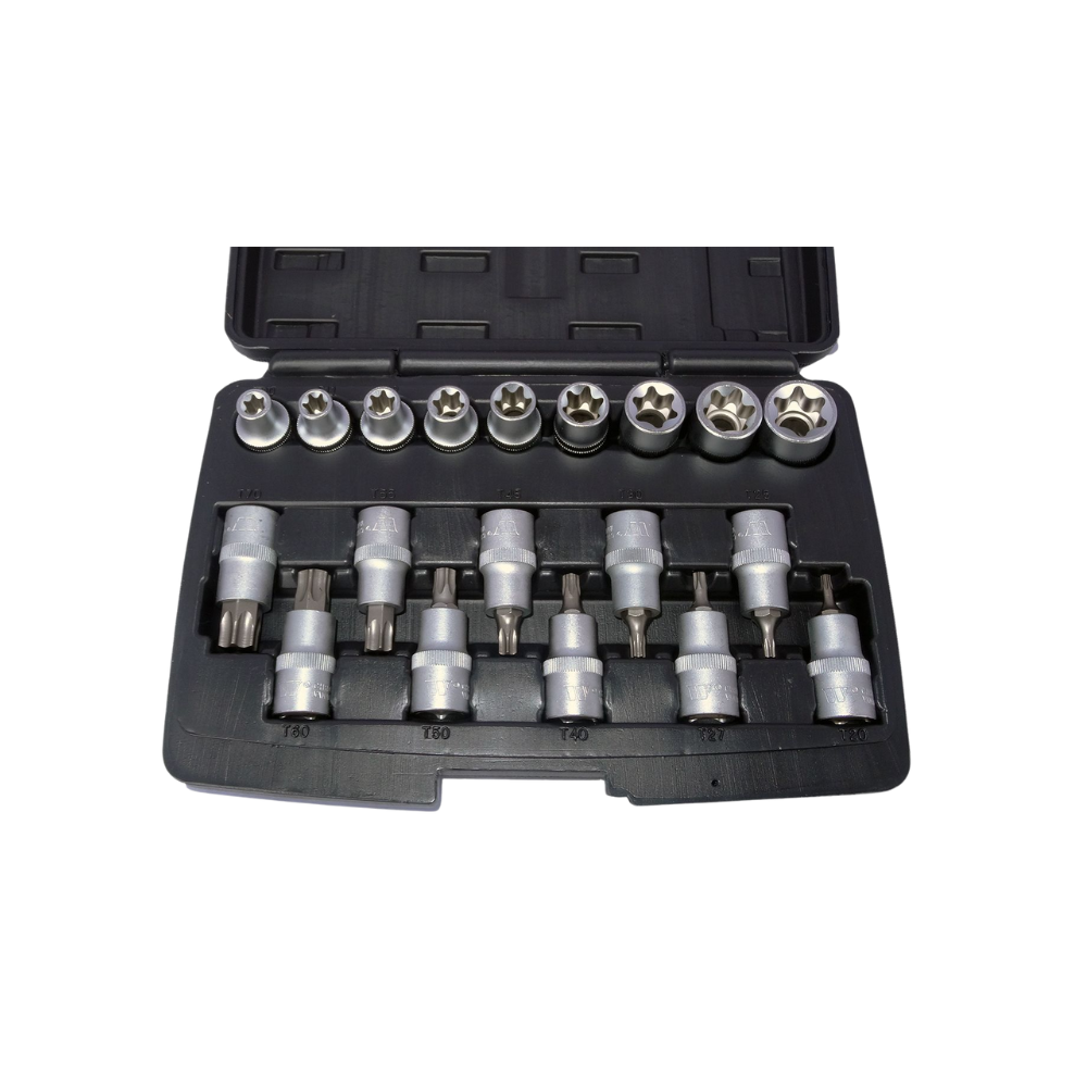 WELZH WERKZEUG Hylsbitssats 1/2" Torx & E-Torxs 19 delar