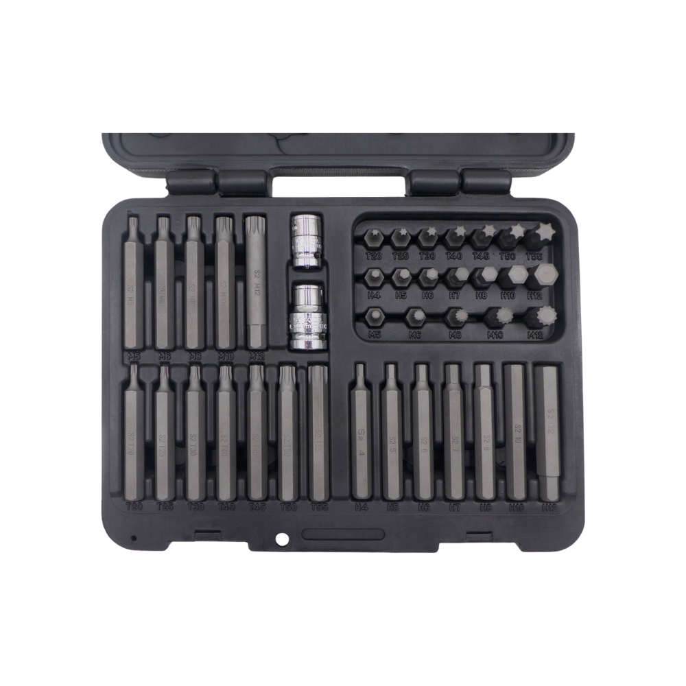 WELZH WERKZEUG Bituppsättning 1/2" och 3/8" Hex Torx och Spline S2 stål