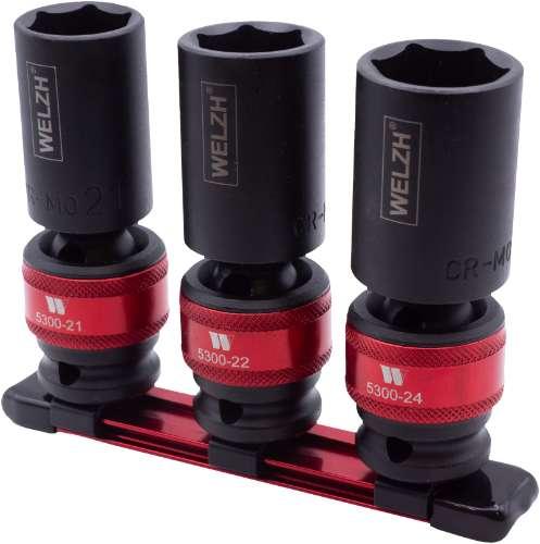 WELZH WERKZEUG 3-delar Krafthylsa Ledad 1/2" 21 22 & 24mm