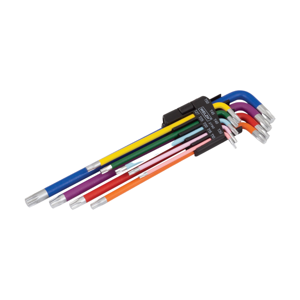 WELZH WERKZEUG 9 delar extra lång Torx skiftnyckelset T10-T50 (regnbågserie)