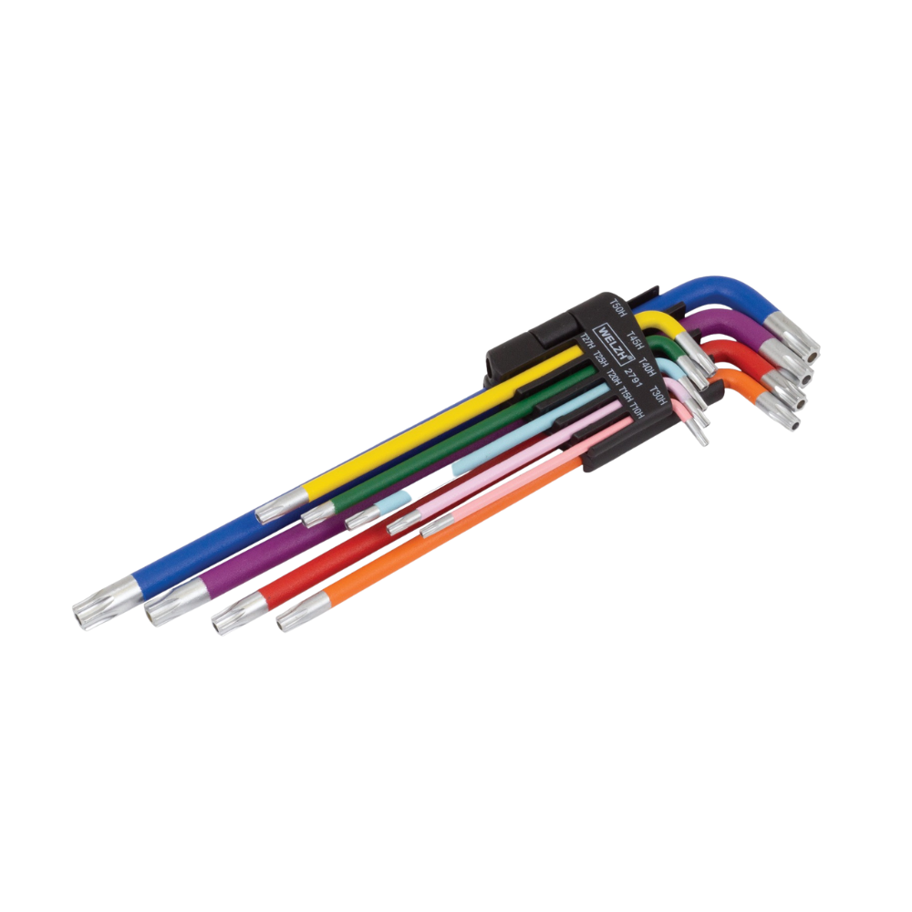 WELZH WERKZEUG 9 delar extra lång Torx skiftnyckelset T10H-T50H (regnbågserie)