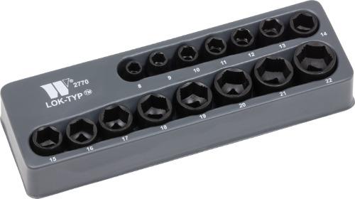 WELZH WERKZEUG Hylsnyckelsats 3/8" Korta krafthylsor (Lok-Typ) 8-22 mm