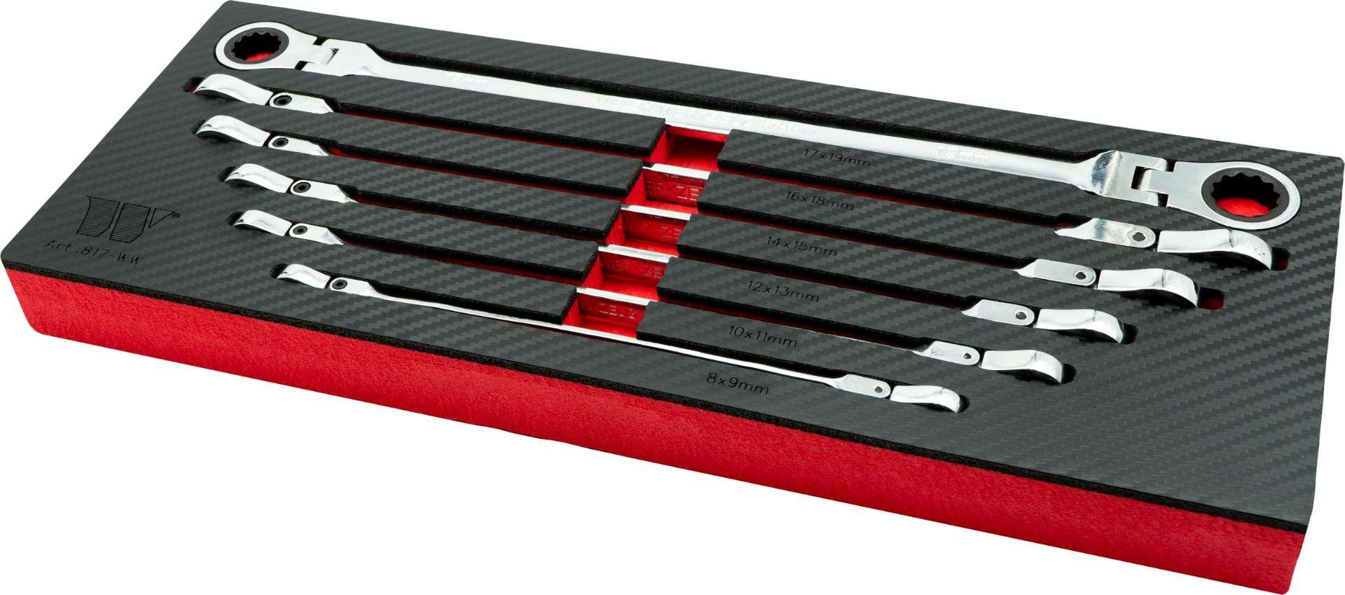 WELZH WERKZEUG Spärrblocknyckels-set Luftfart Flexi-Head 8-19 mm storlekar