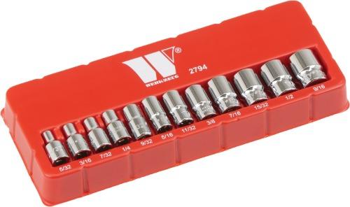 WELZH WERKZEUG 12 delar Hylsset kort 1/4" 12-kant Tum