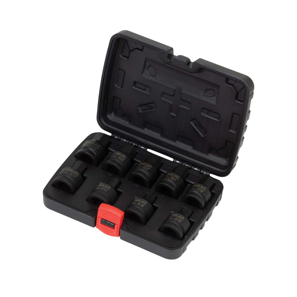 WELZH WERKZEUG Kraftbitssats 3/4" Spline & Hex-profil 9 delar