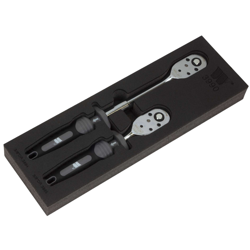 WELZH WERKZEUG Spärrskaft Ratchet Mate Pull-back handtag 3/8" 230/360mm Lång Set 2 delar